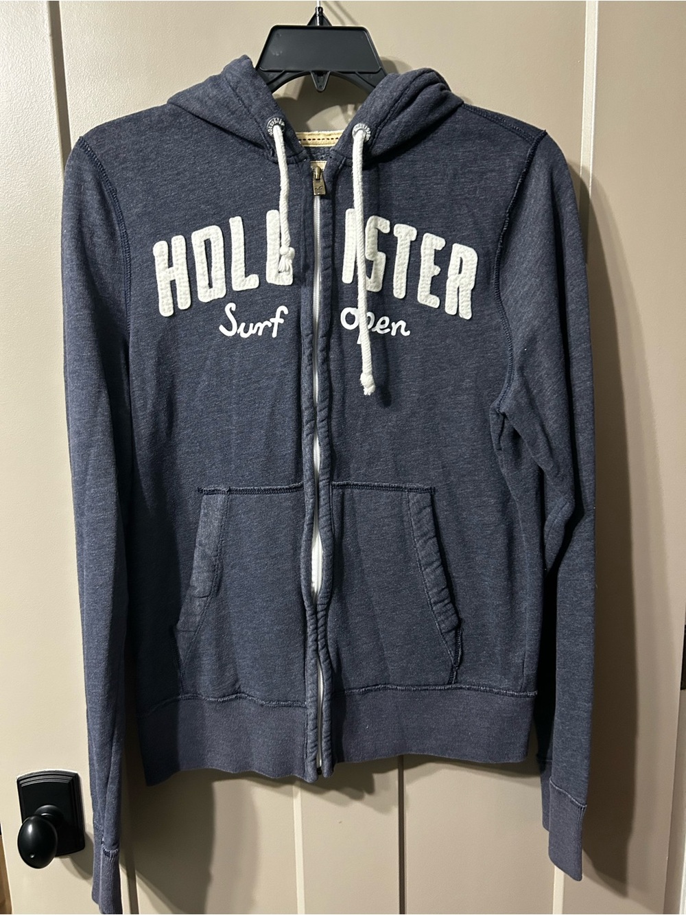 Hollister grey Navy full Zip-Up Hoodie Sweatshirt for Men surf y2k vintage